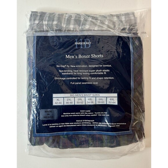 Harbor Bay 6XL Men’s Boxer Shorts 2-Pack Green Plaid New In Packaging - Picture 2 of 2